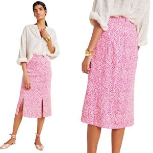 Anthropologie Mila Pencil Floral Button Front Midi Pencil Skirt 8